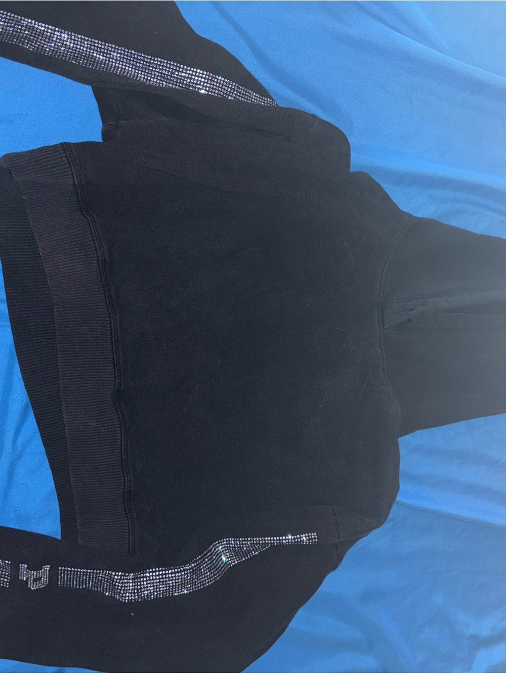 PINK Victoria's Secret Black crop Pullover Hoodie with rhinestones